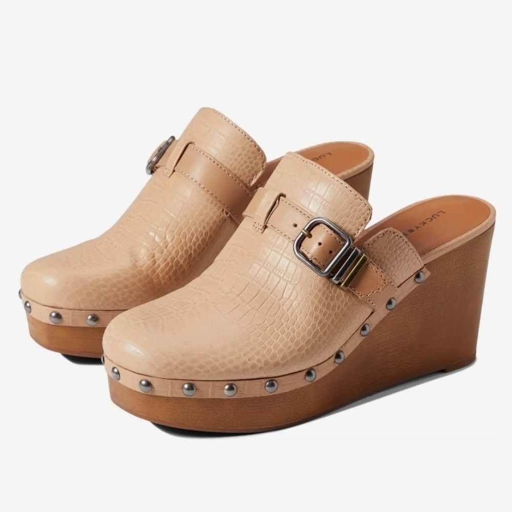 Lucky Brand Womens Zilkio Leather Clogs Wedge Sandals shoes sz 9.5M